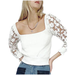 NWT French Connection Winter White Flower Long Sleeve Sweater Knit Top SZ L